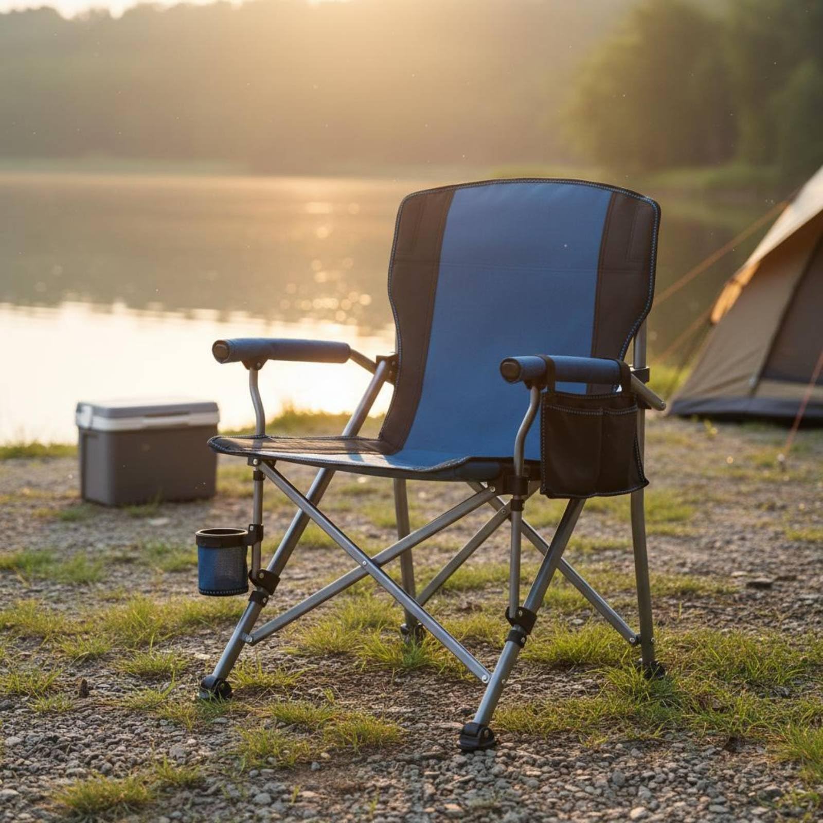 Baoblaze Chaise Pliante de Camping avec Dossier Haut et Support de Tasse Siège Portable en Acier et Oxford pour Pêche Pique-Nique et Barbecue en Plein Air, Gris