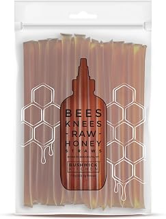 Bees Knees Clover Raw Honey Sticks, 50 Count of Raw Honey Sticks for Tea, Made in the USA, Sweet & Delicious, Pure & All Natural, Unfiltered & Gluten Free, 50 Straws
