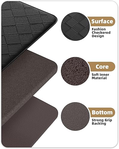 Miniatura 6 de Color G - Juego de 2 alfombras de cocina, antideslizantes, acolchadas, antifatiga, de espuma, cómodas, para estar de pie, de trigo, impermeable, 17