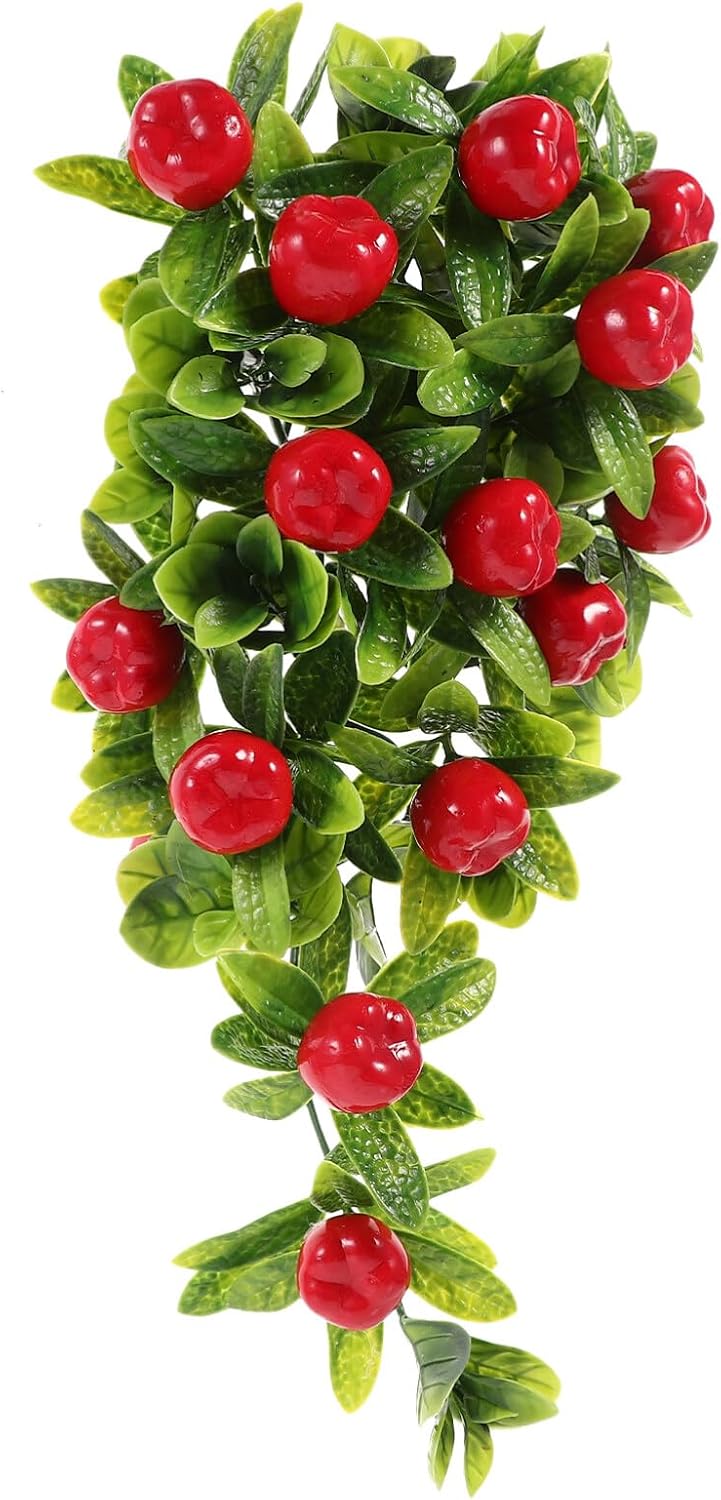 ARTIBETTER Simulated Fruit Hanging Ornaments Swag Wreath Fake Green Plants Faux Plant Wall Vine Front Door Swag Garland Xmas Teardrop Wreath Fake Fruit Tree Lemon Plastic