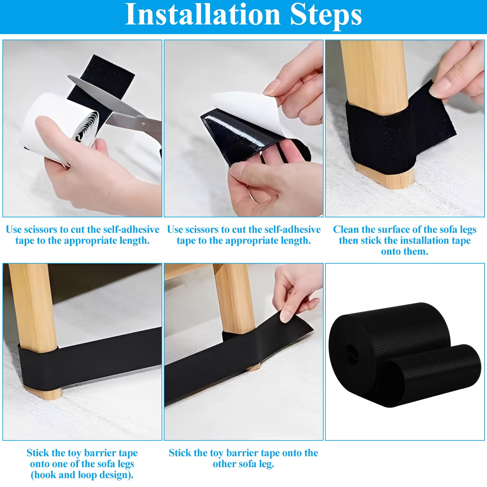 YAYODS 3PCS Under Sofa Blocker, Black PVC Gap Bumper - Image 4