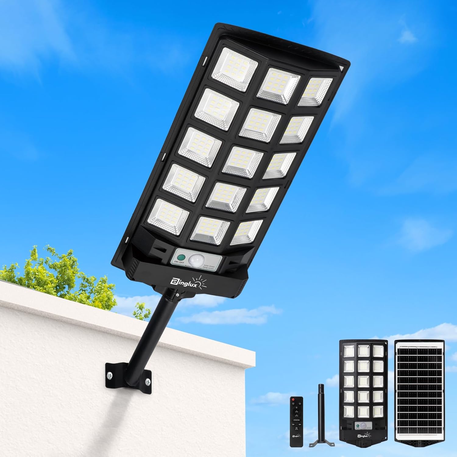 Solar Street Lights Outdoor Waterproof, Solar Parking Lot Lights with Motion Sensor, Dusk to Dawn Auto On/Off, LED Flood Security Lights for Outside, Yard, Garage, Path