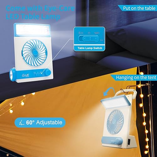 Miniatura 4 de Ventilador solar de mesa 3 en 1 con lámpara LED para cuidar los ojos linterna y adaptador de corriente para usar en el hogar o de acampada