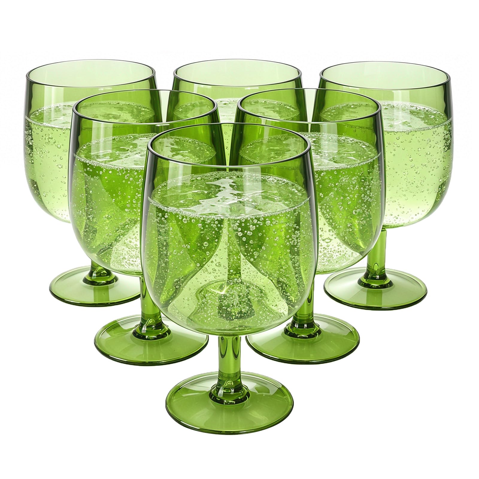 yongzhenlite Set of 6 Stackable Acrylic Goblets12 oz Unbreakable BPA-Free Shatterproof Plastic Tumblers, 5.5" Tall x 3" Diameter, for Indoor & Outdoor Use (Green)