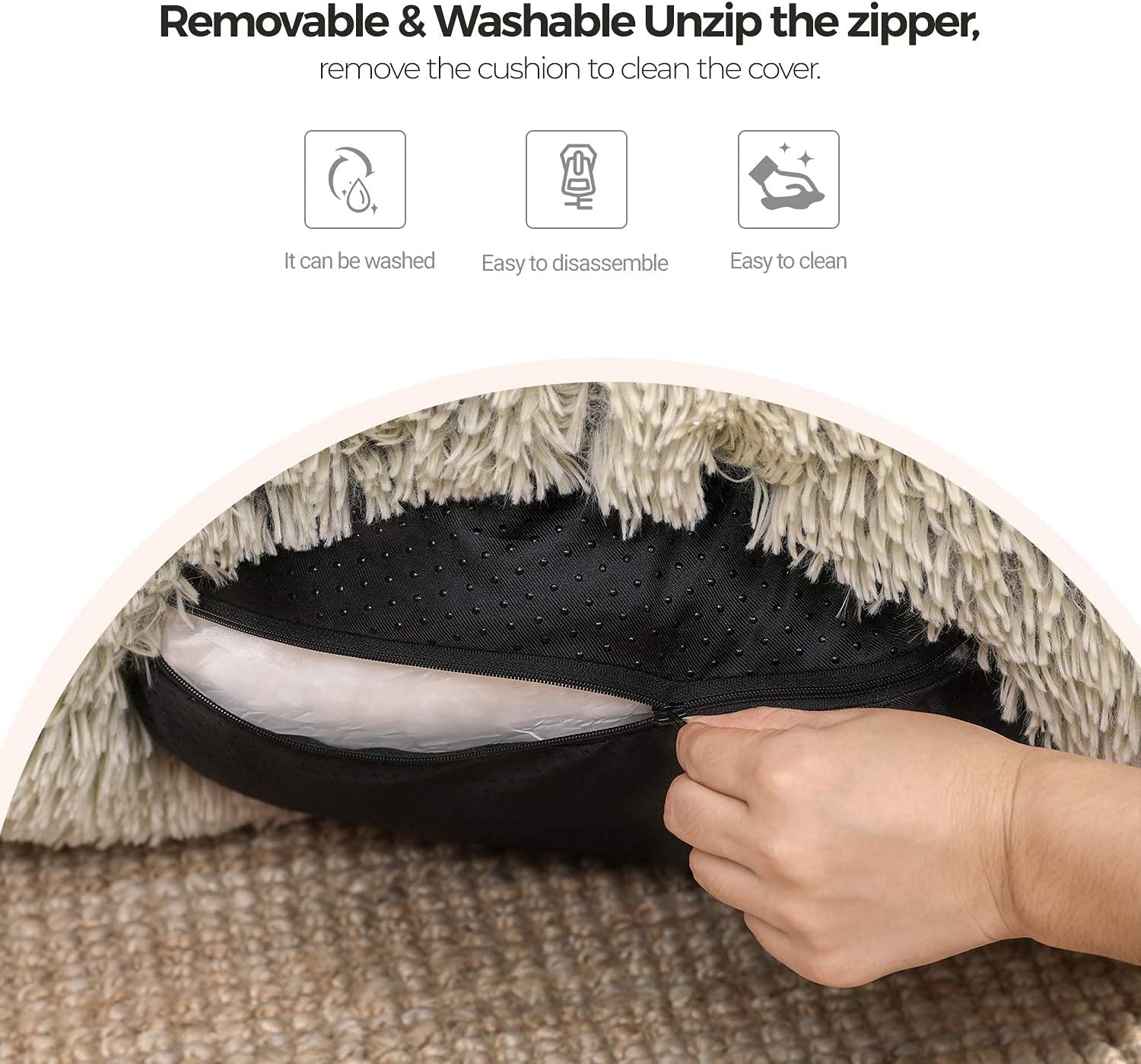 FEANDREA Dog Bed, Donut-Shaped Pet Bed, Soft Plush Surface, with Removable Inner Cushion, Washable, for Dog, Cat, 28 Inches Dia., Khaki UPGW039S01