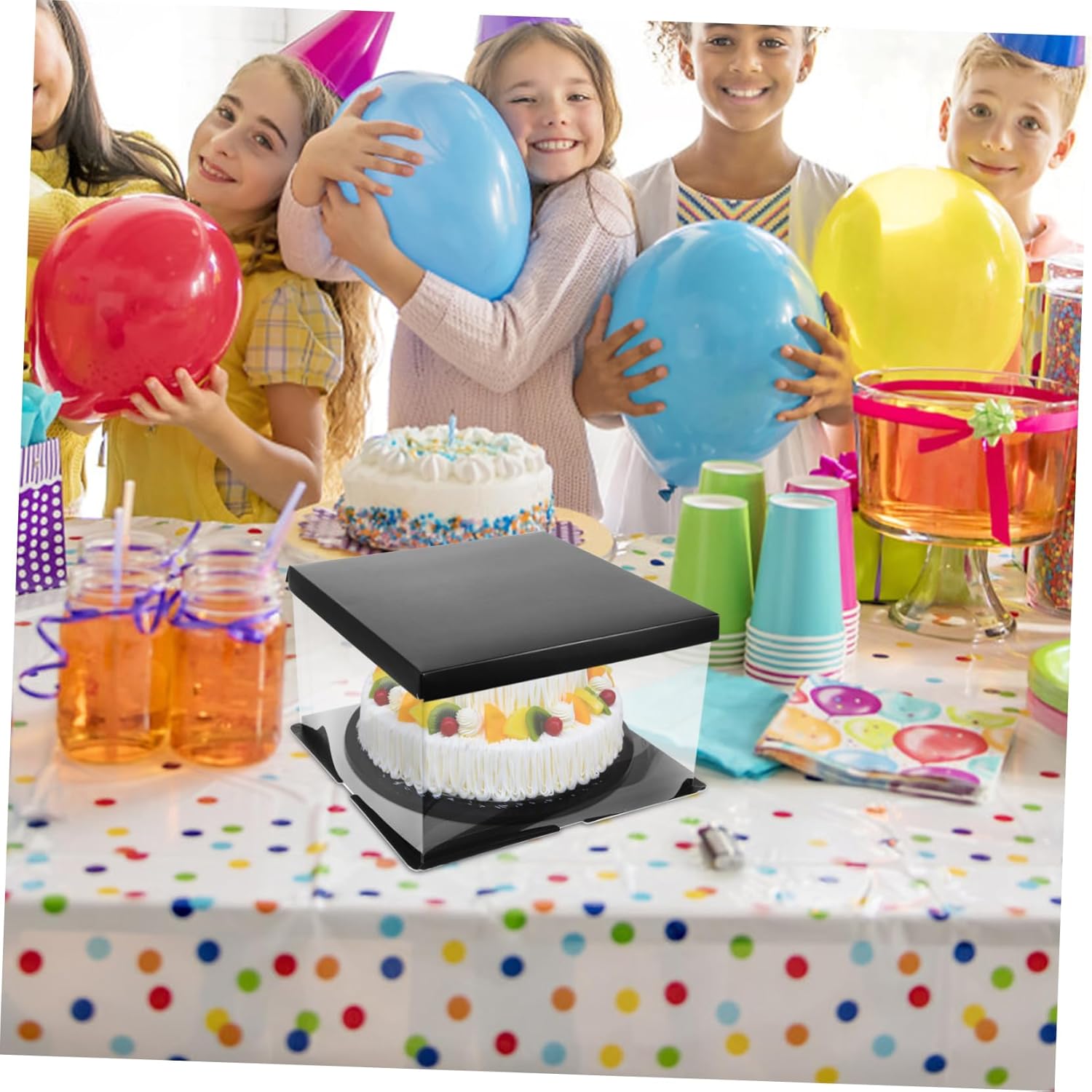 OUNONA 4Pcs Clear Cake Boxes Transparent Square Cake Carrier with Lid for Birthday Wedding Party Packaging and Gift Display Lightweight and Portable