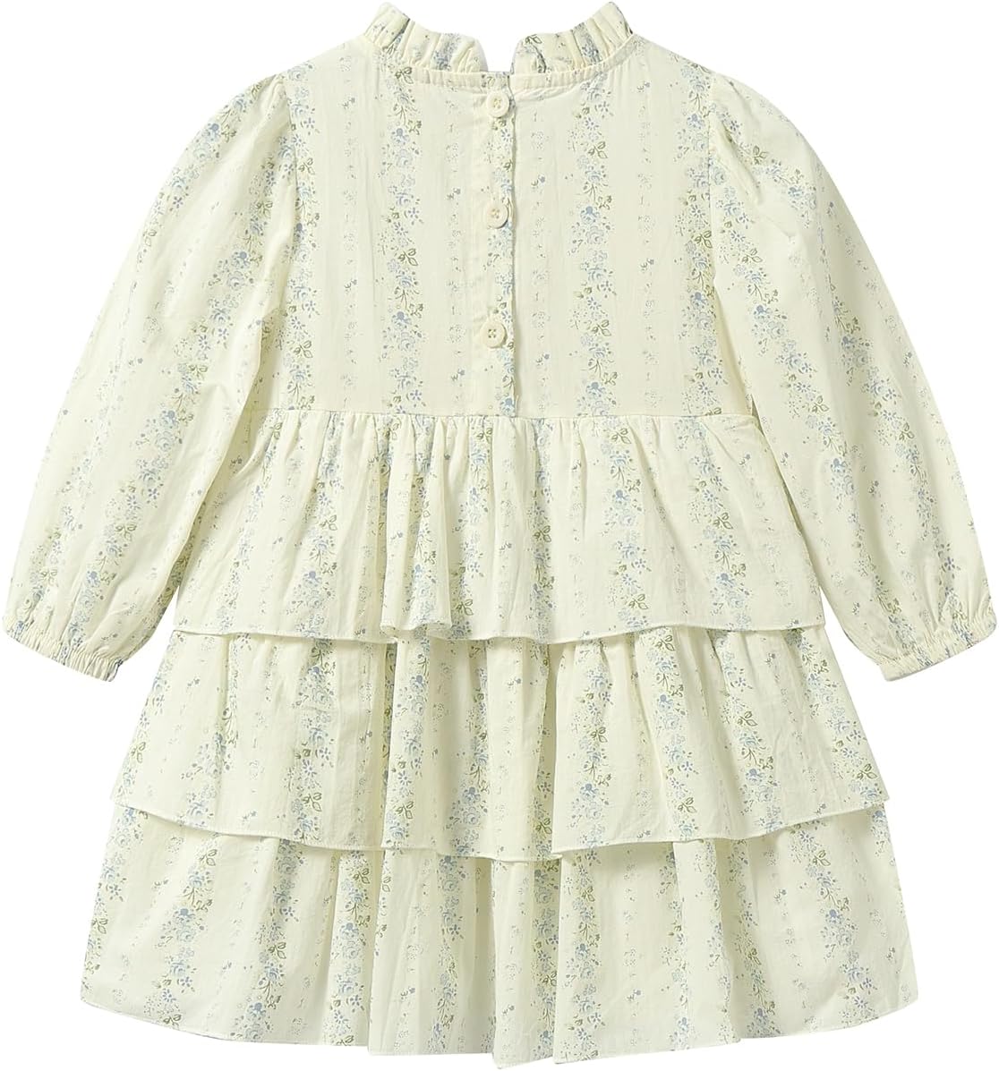 Toddler Little Girls Floral Dress Long Sleeve Tiered Ruffle Cotton Dresses 2-8Y - Image 4