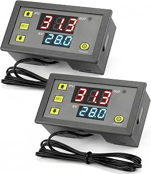 QWORK  2PC W3230 12V 20A Digital Thermostat Temperature Controller Regulator,50 C to 110 C Range, with 0.1 C Accuracy and 1m Sensor Wire