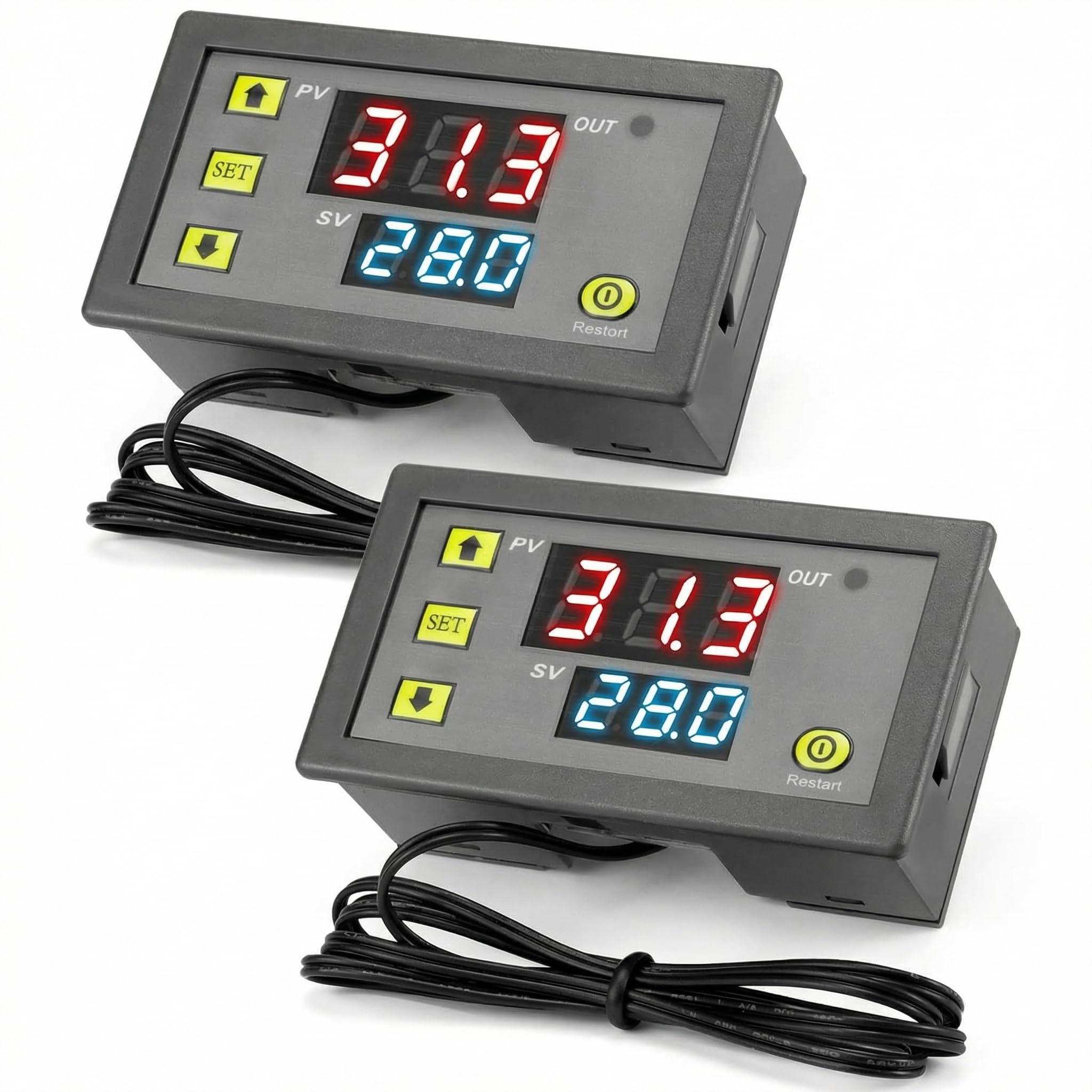 QWORK® 2PC W3230 12V 20A Digital Thermostat Temperature Controller Regulator, -50°C to 110°C Range, with 0.1°C Accuracy and 1m Sensor Wire