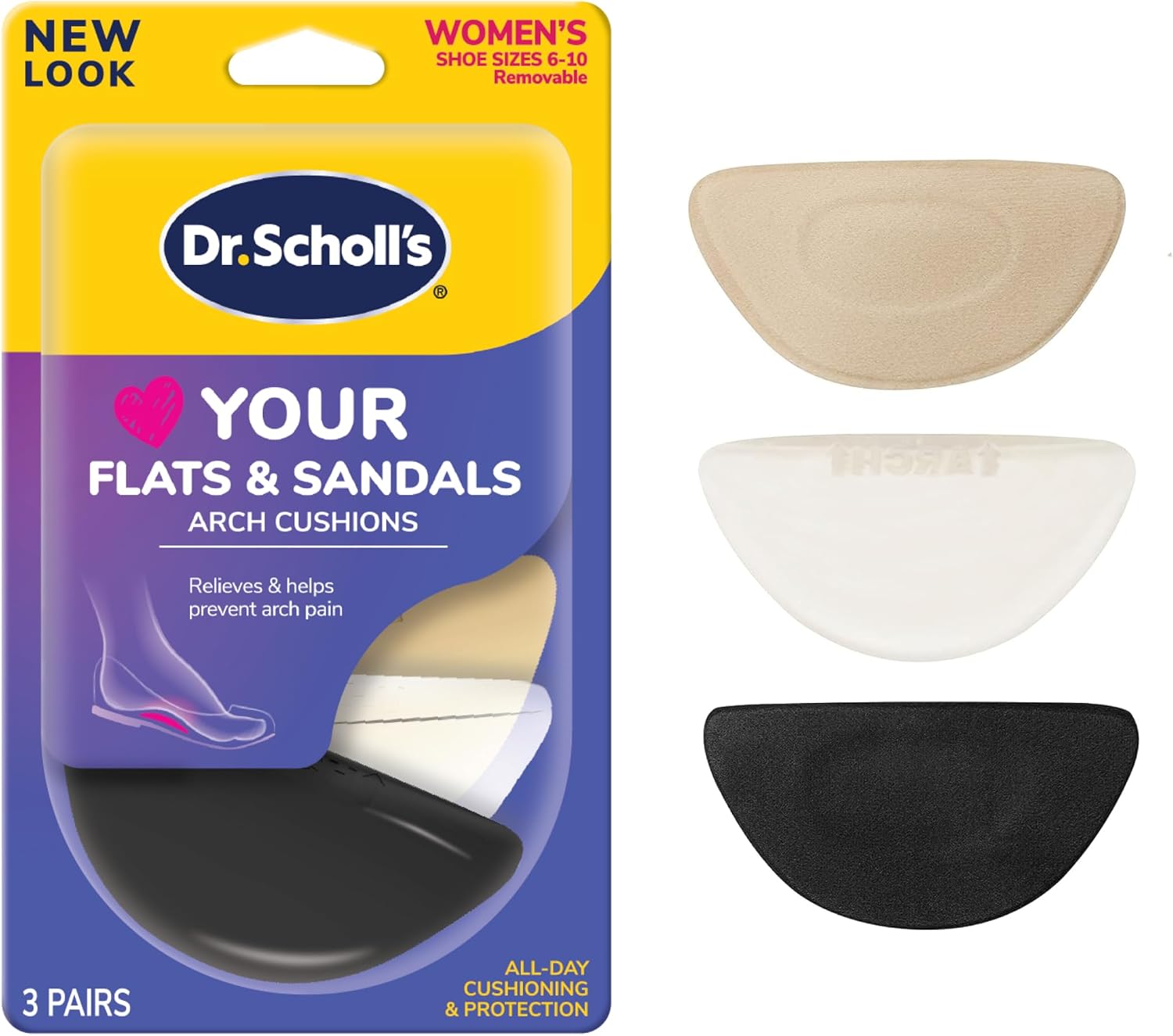 Dr. Scholl's Women's Arch Cushions for Flats & Sandals and Tri-Comfort Insoles Bundle, 1 Pair Each, Size 6-10