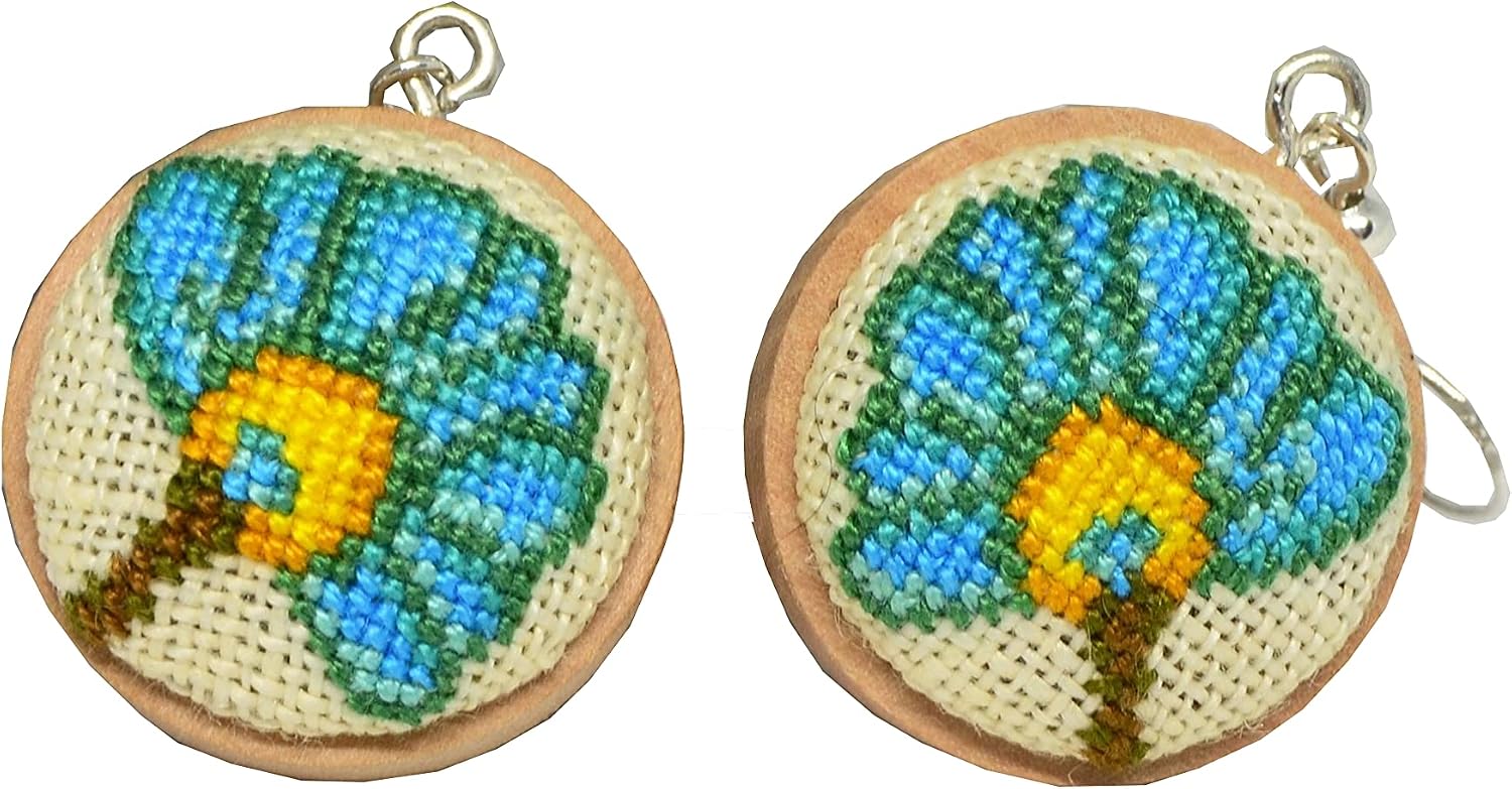 Handmade embroidered earrings with turquoise flower