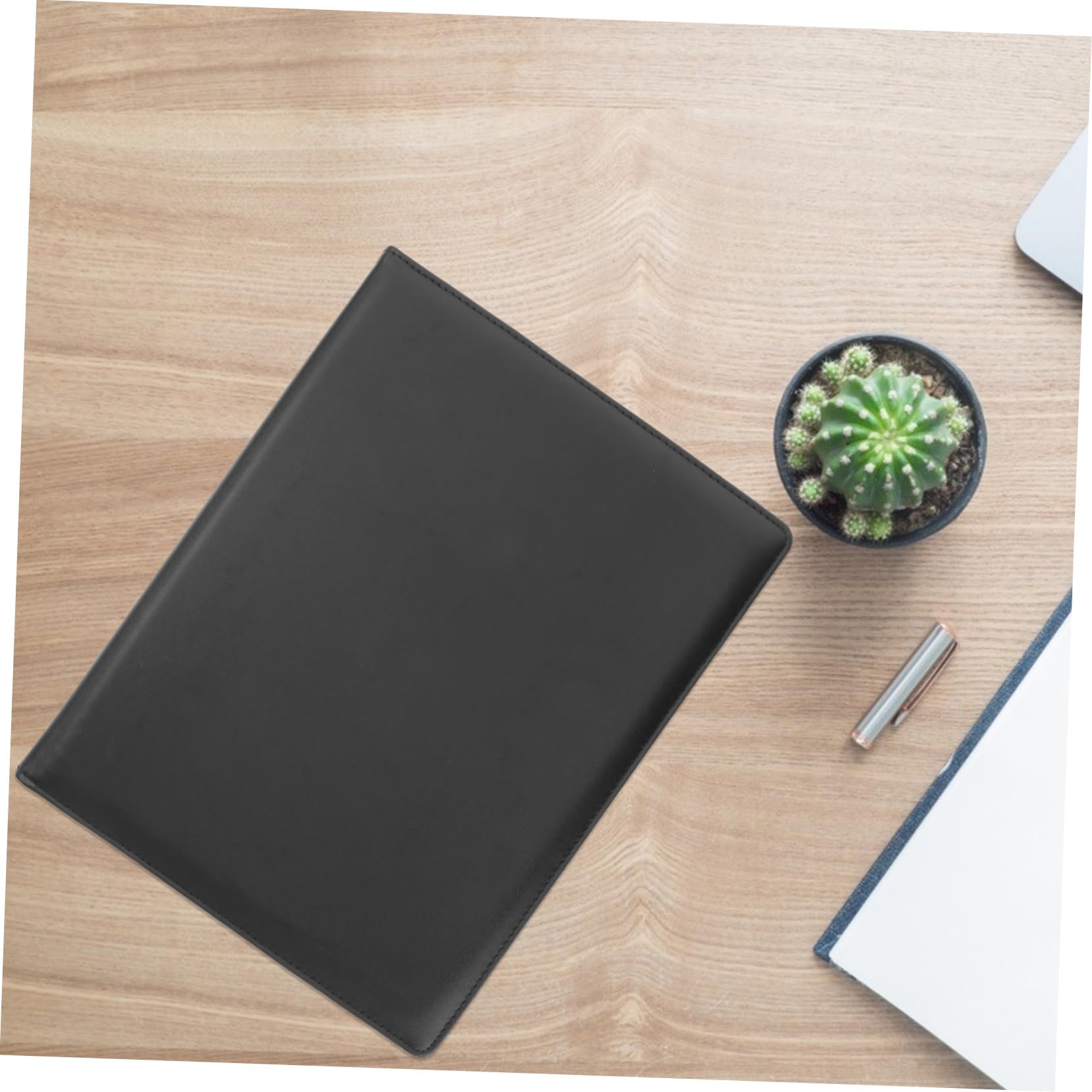 Cartella Portadocumenti PU Multifunzione con Blocco Note e Clip in Acciaio Inossidabile Organizer Elegante per Ufficio e Riunioni Nero