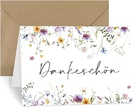BETESSIN Thank You Card - Thank You - Greeting Card in Flower Style - DIN A6 Folding Card with Kraft Paper Envelope - Thank You Gifts for Family, Friends, Colleagues, Teachers and Much More