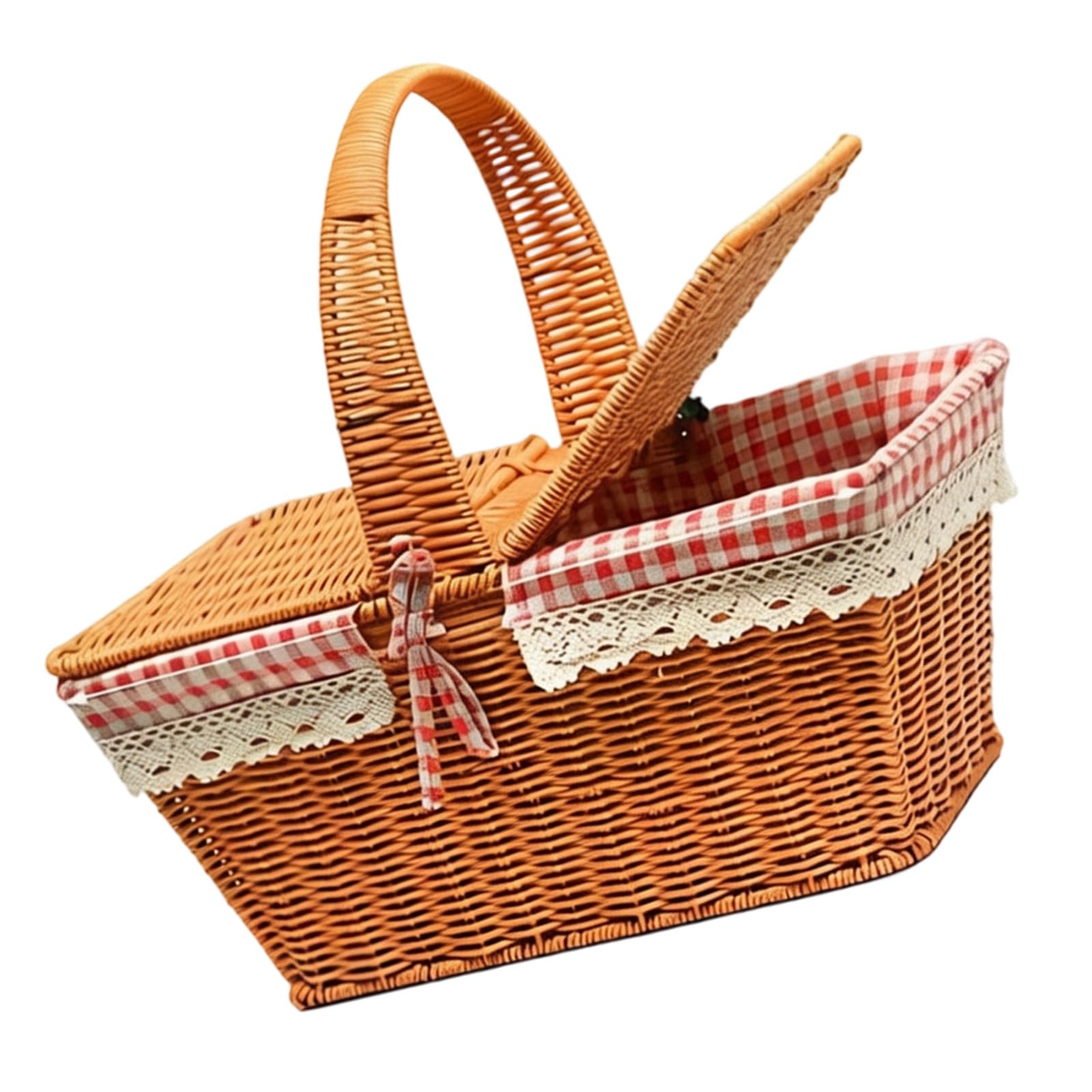 Handwoven Organizers Basket with Top Lid and Easy Grip Handle Room Compartment for Household Items Outdoor Meal Supplies