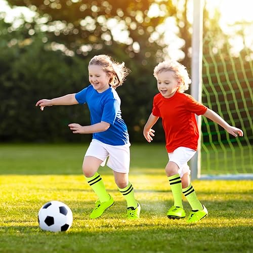 Miniatura 6 de Unittype 6 pares de calcetines de fútbol para niños pequeños, calcetines de fútbol a rayas juveniles, regalo de Navidad para niños y niñas de 4 a 14