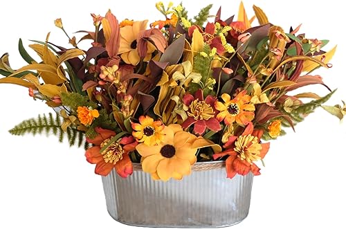 CIR OASES Flor artificial de otoño con maceta, flores artificiales de otoño, plantas de otoño, flores para exteriores, Acción de Gracias, decoración