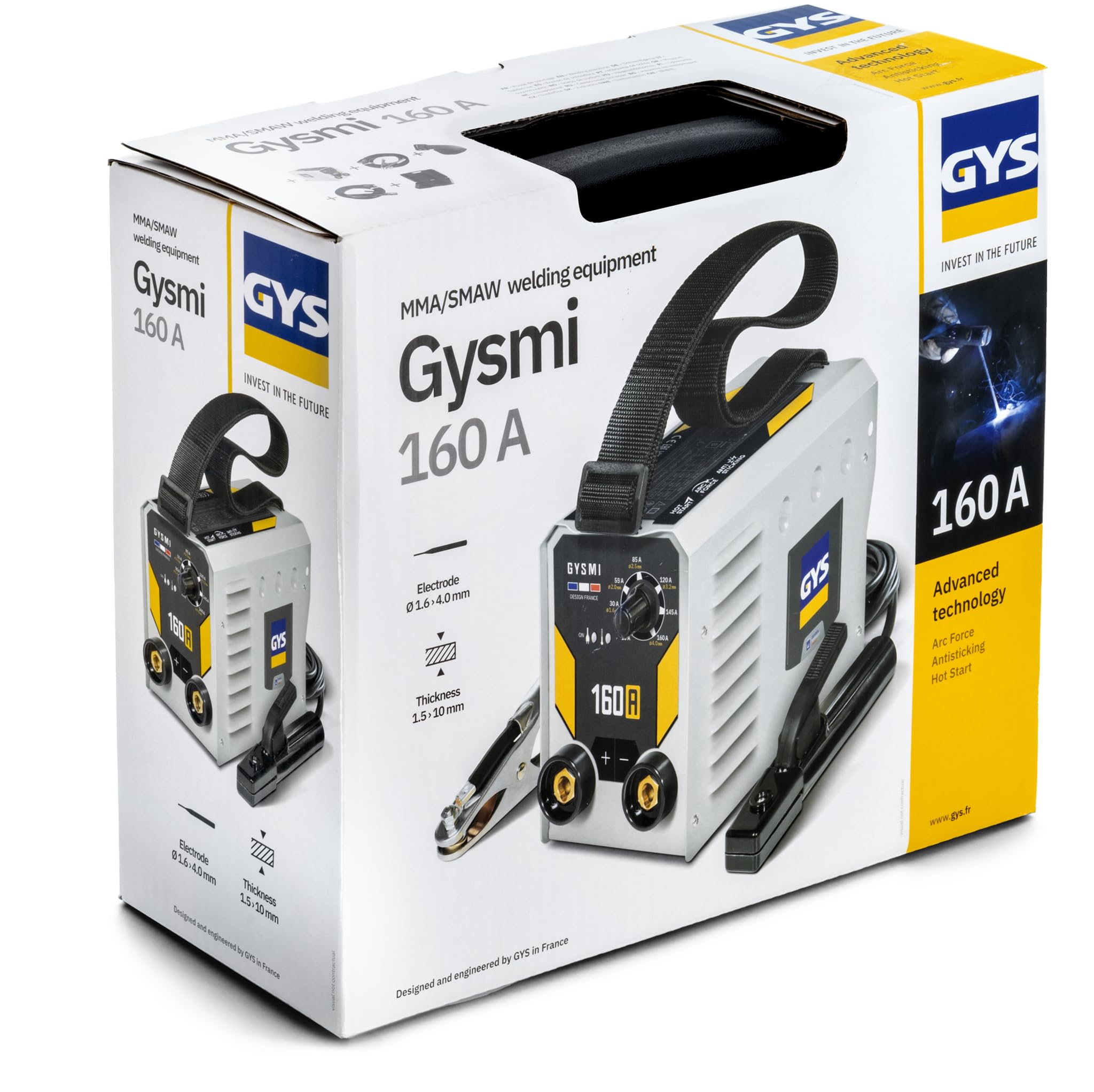 GYS, GYSMI 160A, Poste à Souder à l'Électrode Enrobée 160A Monophasé 230V (MMA), Arc Force, Antisticking, Hot Start, Avec Valise, Porte-électrode, Câble de Masse