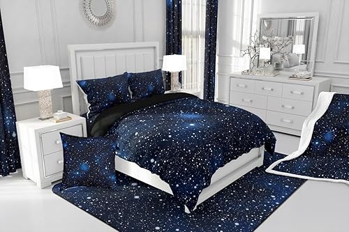 Miniatura 4 de Erosebridal Funda de edredón de cielo estrellado, juego de ropa de cama de galaxia, funda de edredón con temática de astronomía de cielo degradado,