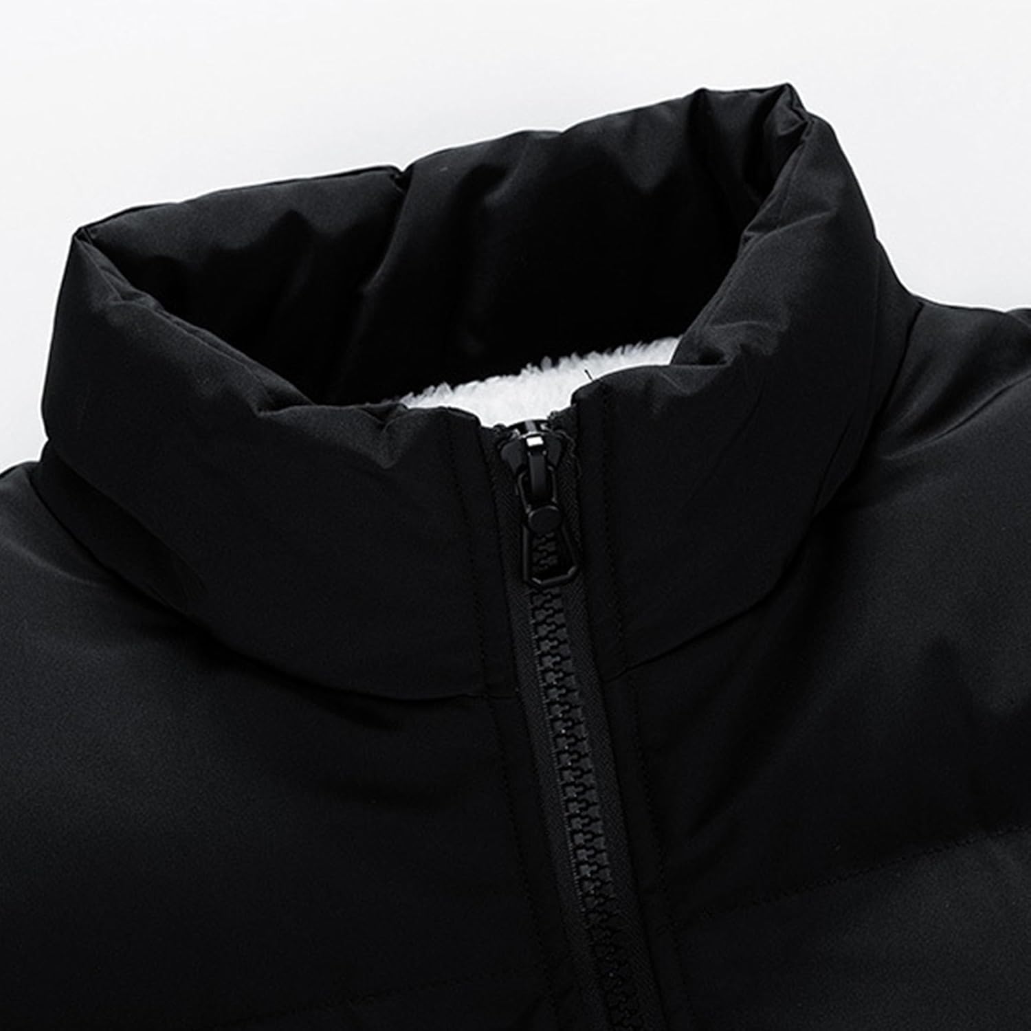 Men's Stand Collar Padded Jacket Solid Color Slim Fit Winter Warm Coat Sherpa Lined Casual Qulited Outwear