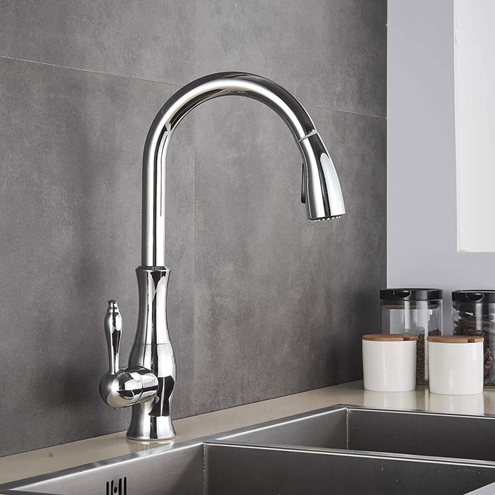 Mitigeur d'évier extractible haut de gamme en chrome avec grue rotative