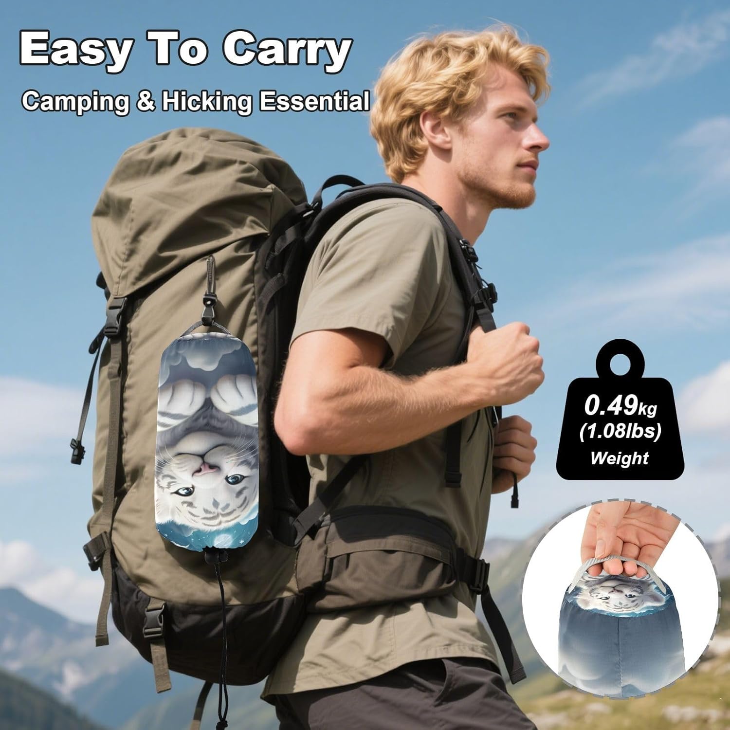 ALAZA Cute White Tiger Starry Camping Hammocks Single or 2 Person 500 lbs Portable Parachute Travel Hammock w/Tree Straps for Hiking Backpacking Indoor Outdoor