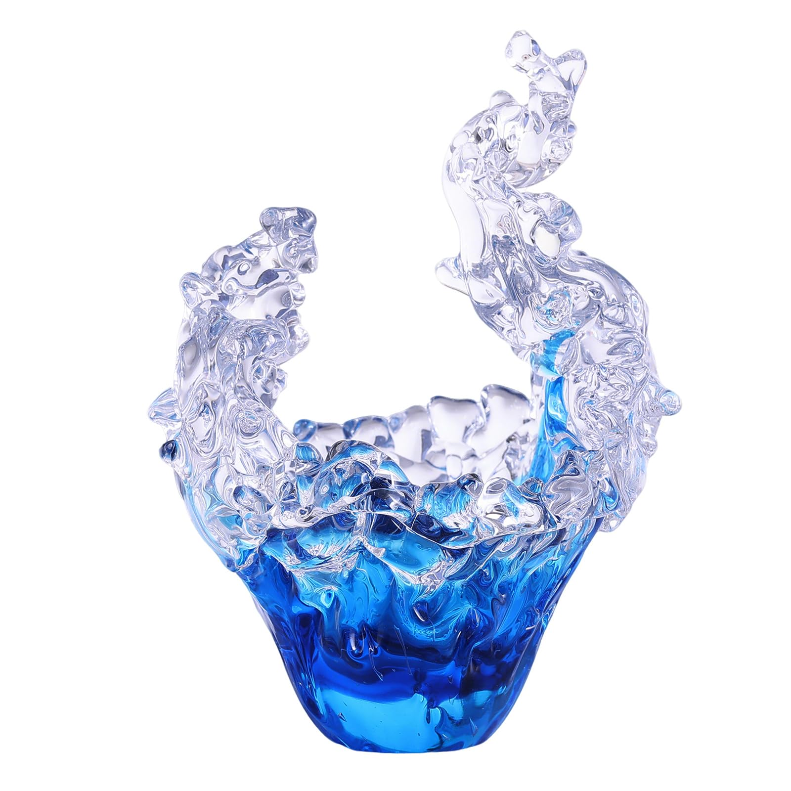 Sculpture en verre soufflé main bleu vague marine | Cadeau unique