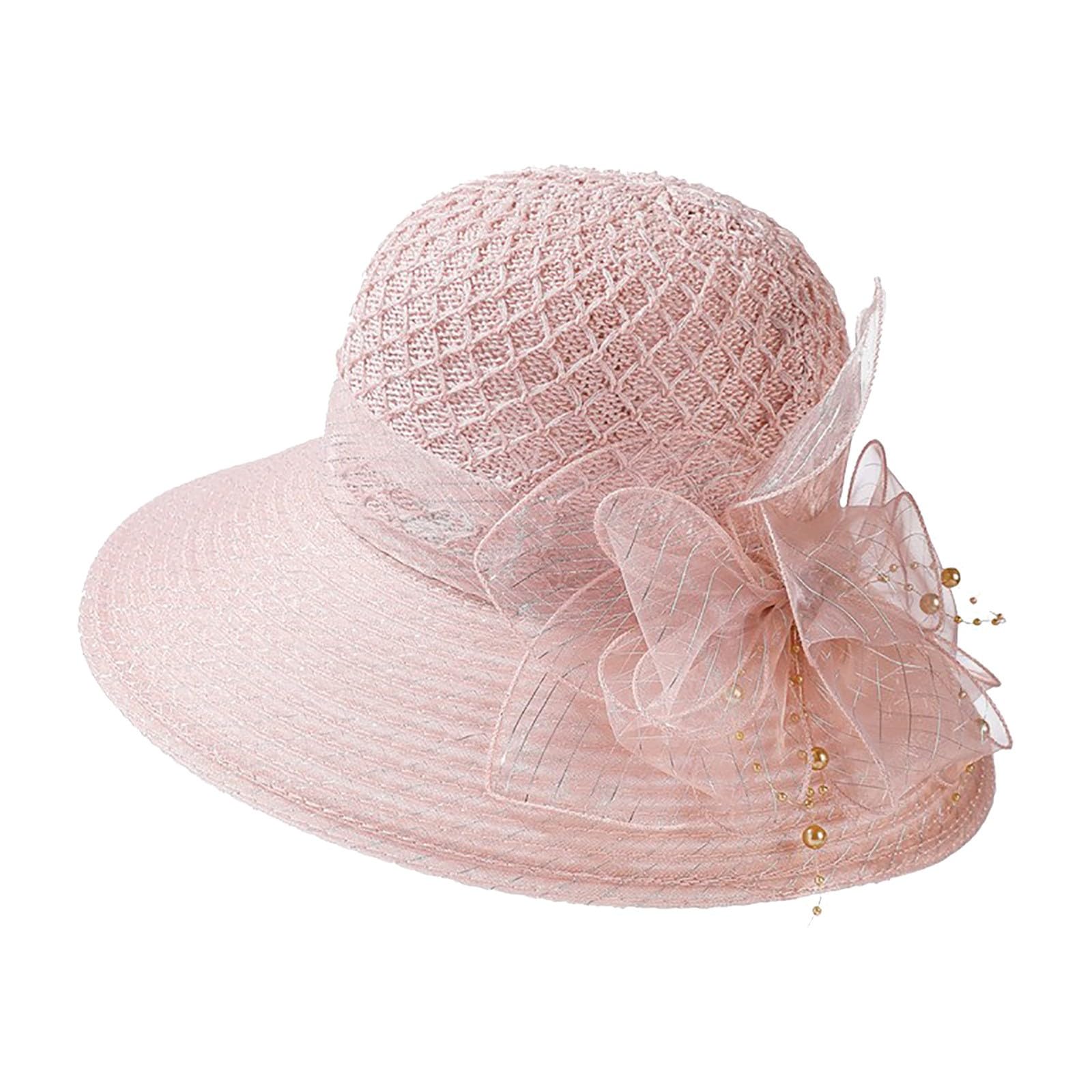 Chapeau Mariage, Chapeau Mariage Femme Chic Organza Blanc Cassé Capeline Large Bord Ornée de Plumes Chapeaus Soleil Cérémonie Élégant Anti-UV Pliable pour Cocktail Mère Mariée
