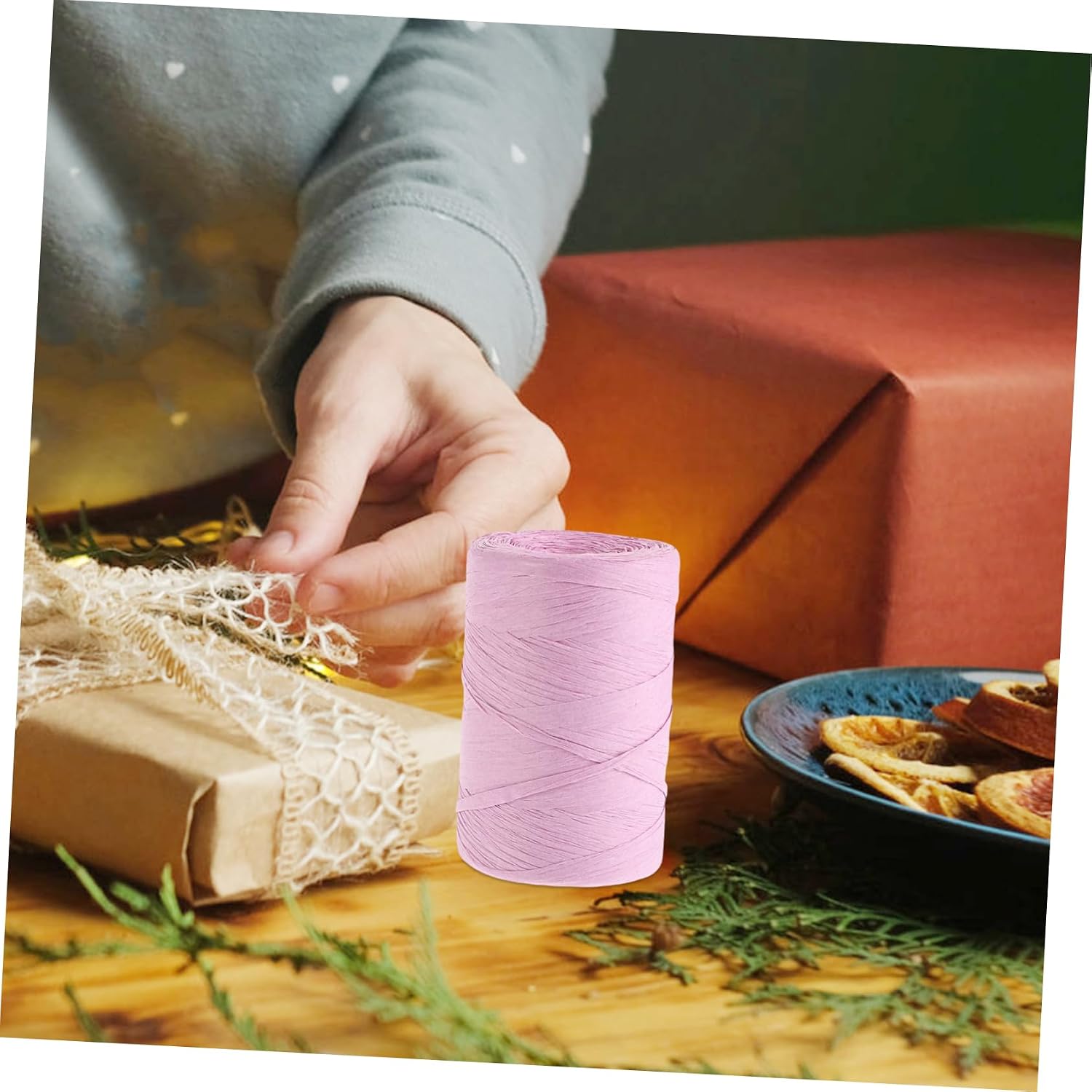 Raffia String Paper Ribbon Flat Decorative Twine for Christmas Wrapping Crafts and Baking Bags Light Craft Supply