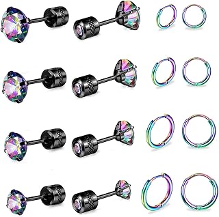 Titanium Screw Back Surgical Stainless Steel Stud Earrings and Hoop Earrings Set for Women Men 5A Cubic Zirconia Cartilage Earrings Hypoallergenic Multiple Piercing for Sensitive Ears