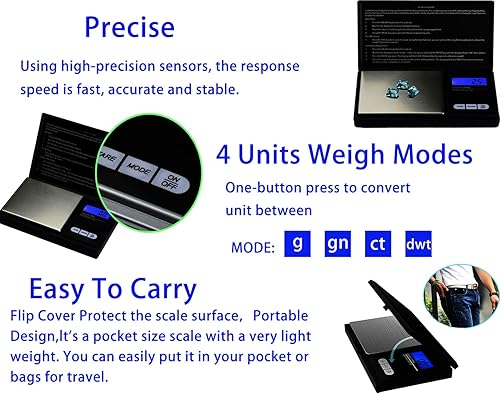 Miniatura 3 de Báscula digital de bolsillo de 17.64 oz0.00 oz, báscula digital de gramos, báscula de alimentos, báscula de joyería negra, báscula de alimentos para