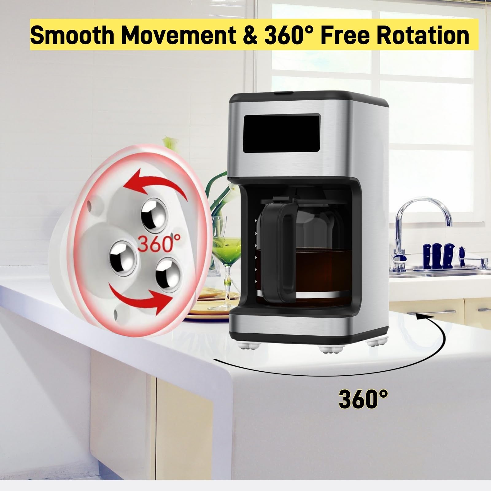 LOLOLE 8 Pcs Mini Caster Wheels, Self-Adhesive Small Appliance Wheels W/Screws, 360°Rotation Mini Swivel Rollers, 3 Ball Bearing Universal Caster Rollerl for Kitchen Appliances, Furniture, White