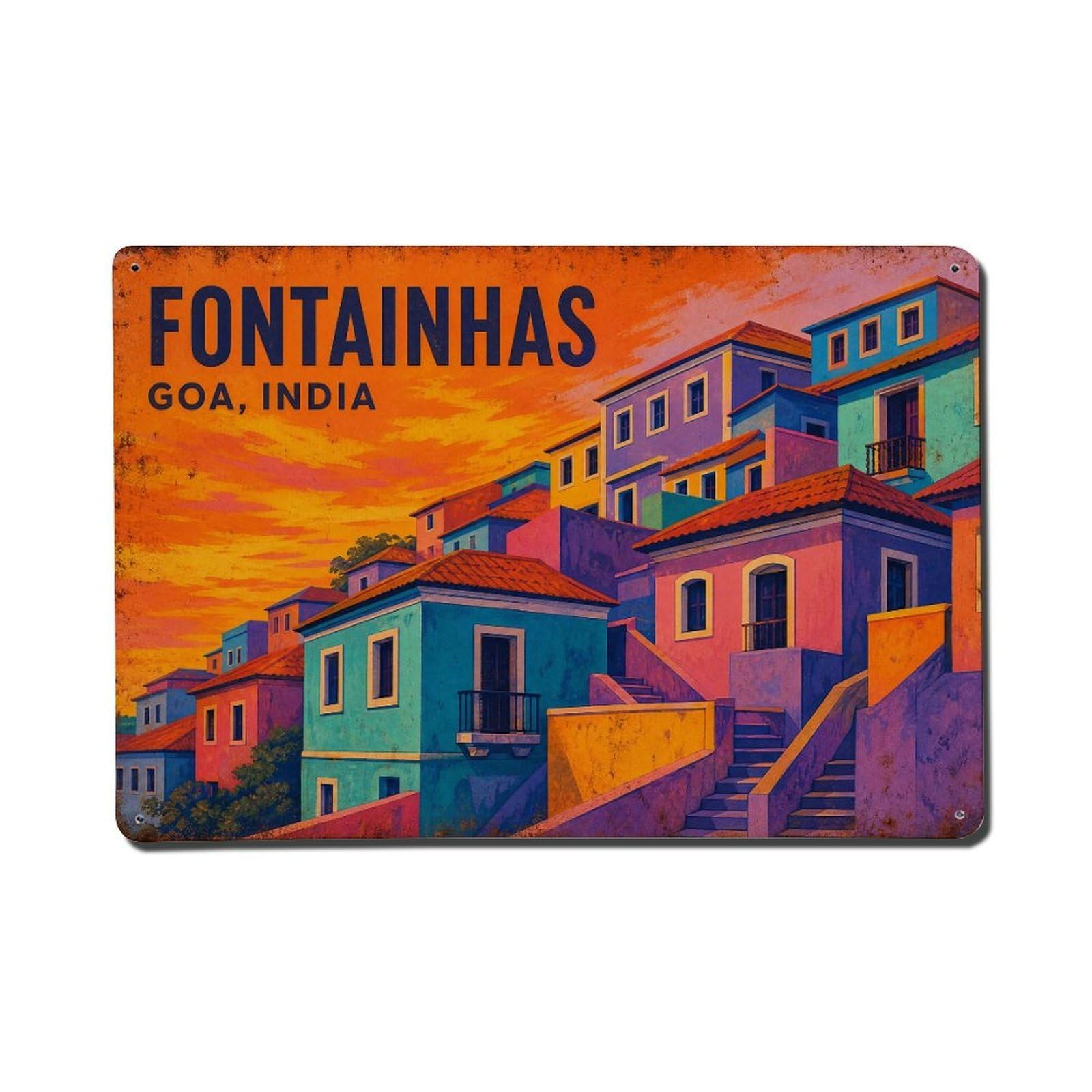 Yrnq 08X12inch Vintage Style Vintage Fontainhas Hillside Colorful Houses Portugal Metal Tin Sign