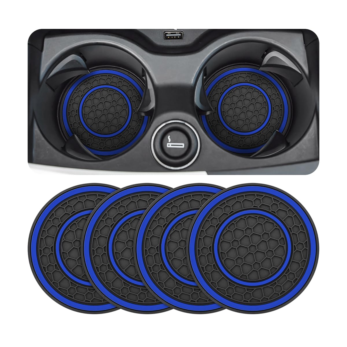 Osilly 4PCS 2.75 Inch Silicone Anti-Dust Cup Holder Coasters, Black/Blue