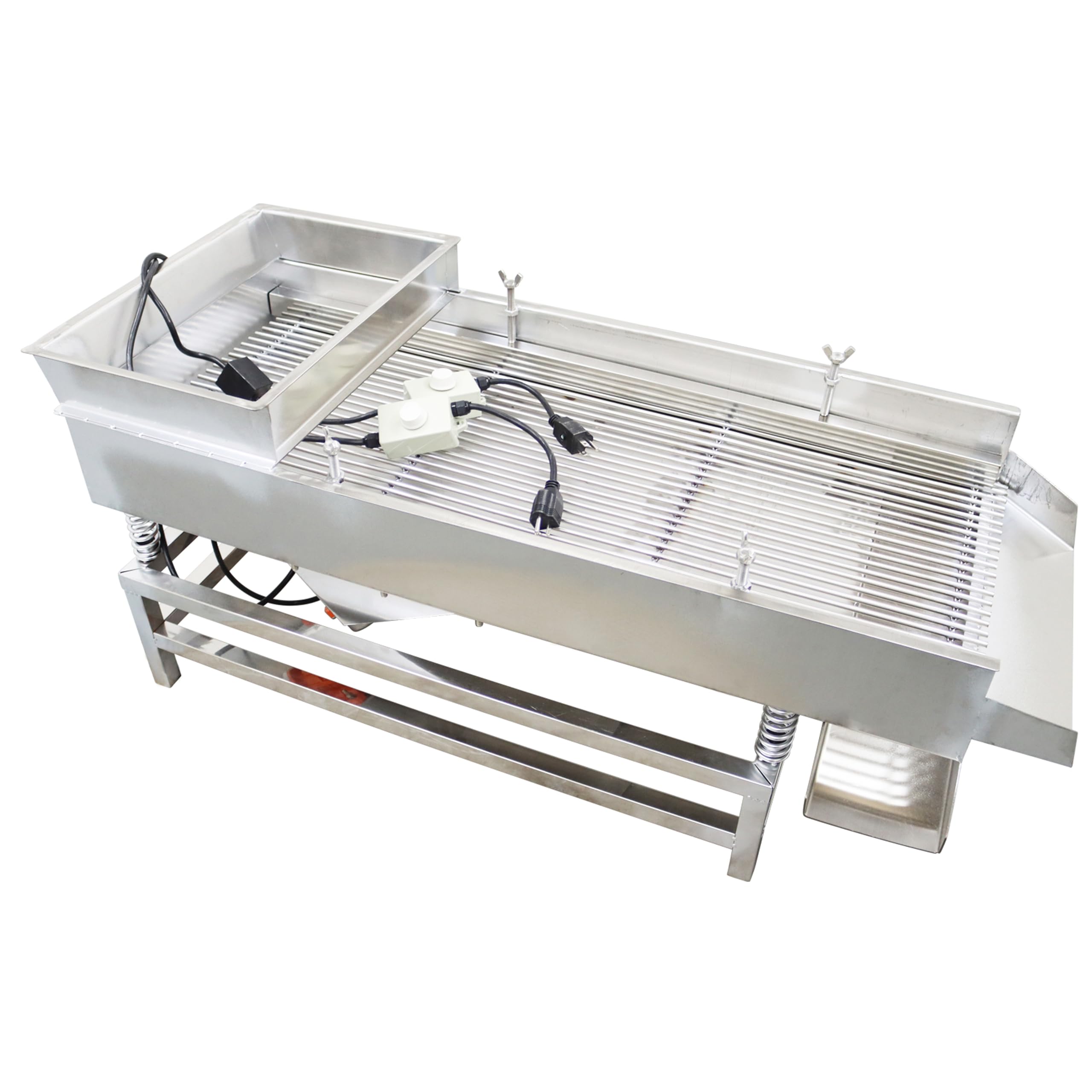 LGXEnzhuo JG40-95 Full Linear Vibrating Screen with one 6mm Long Bar Sieve Screen 110V 80W Dual Motor Stainless Steel
