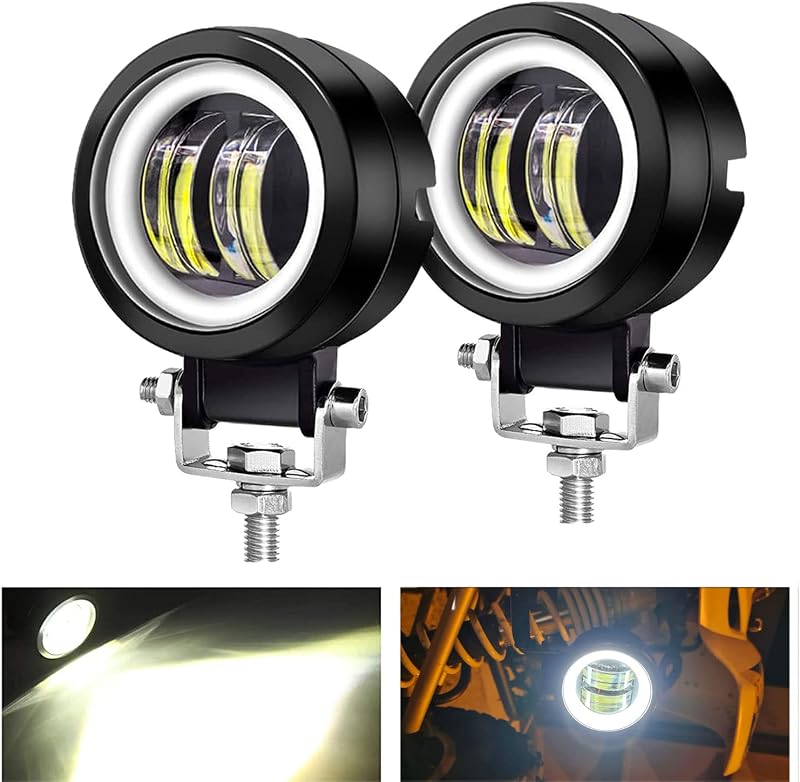 3inch LED Motorcycle Driving Lights 60W 6000K Auxiliary Spotlights with DRL/Angel Eye Off Road Light Pod 6000lm LED Fog Work Light for Motorcycle Truck SUV UTV ATV Tractor, 2Pcs