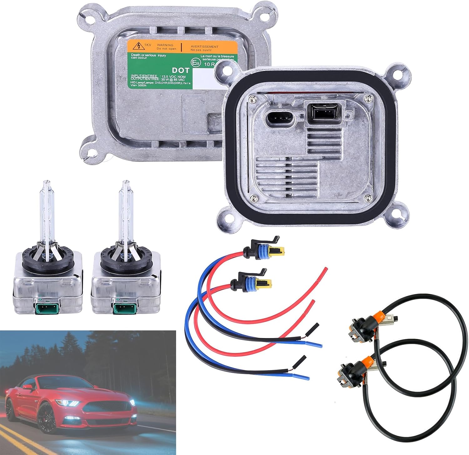 2PCS Xenon Headlight Low Beam Ballast Kit with Connecting Wire D3S Light Bulb Compatible for Mustang Flex Edge Escape F-150 2010-2019 Replace 8A5Z-13C170-A, DL3Z-13C170-A