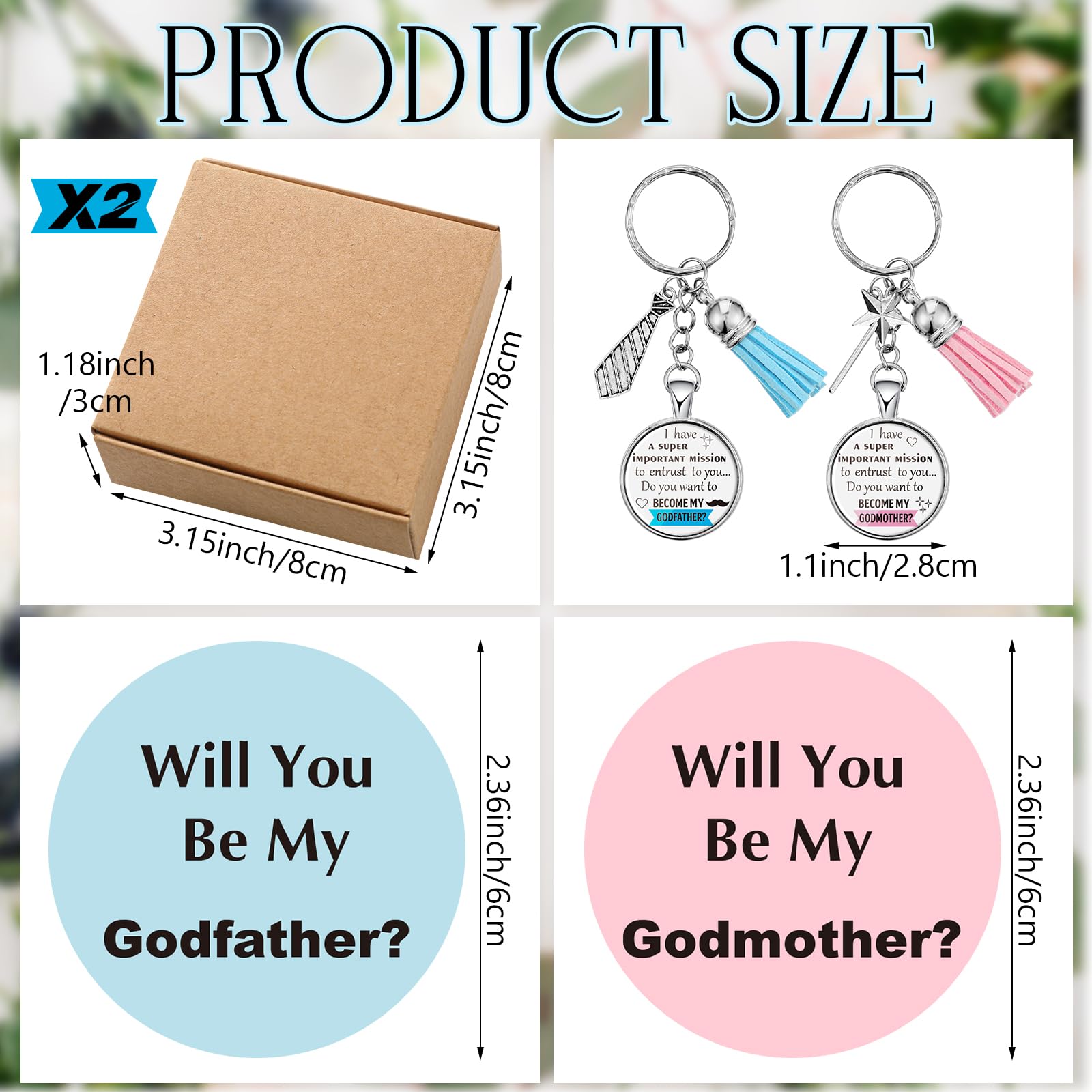 Ecation 2 Set Will You Be My Godparents (Godmother and Godfather) Godparents Proposal Gifts Godmother and Godfather Proposal Appreciation Keychains Gifts with Box for Godmother and Godfather