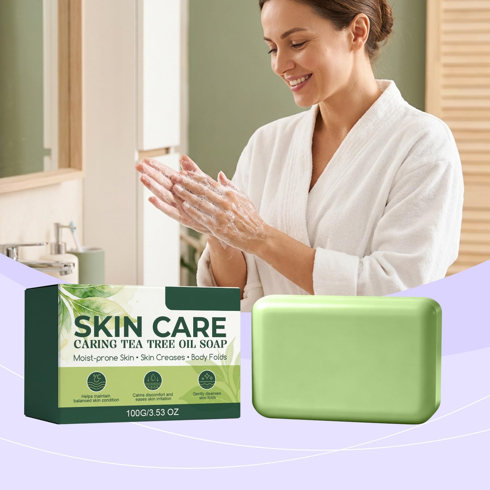 Sapone cura pelle albero tè, bar sapone albero viso corpo, saponi bar sollievo infuso olio di alberi tè tratta disagio piedi, saponi purificanti corpo olio cocco (8pcs)