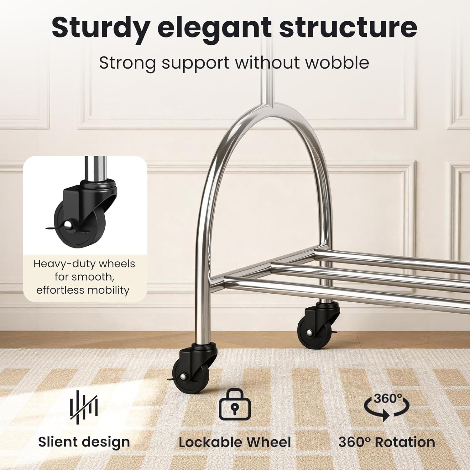 Upgraded 100% Stainless Steel Heavy Duty Clothing Rack, 450 LBS Load Capacity Extendable Adjustable Rolling Clothing Rack with Larger Sturdy Wheels & Shelves, Portable Hanging Closet Rack