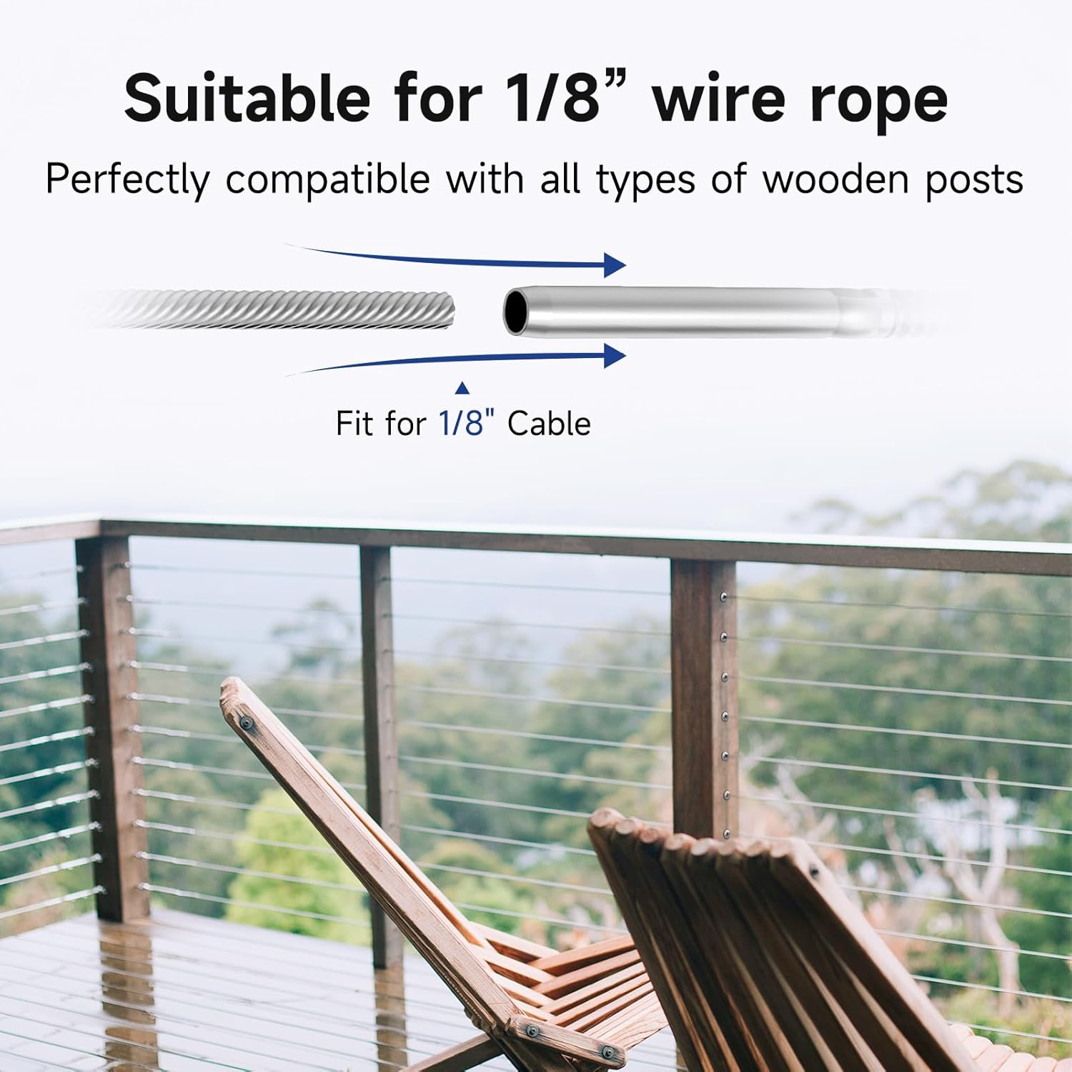 LuckIn Cable Railing Hardware, 100 Pack Right & Left Swage Lag Screws Cable Railing Kit for 1/8" Stainless Steel Cable, T316 Cable Railing System for Stair, Deck Railing Kit for Wood Post