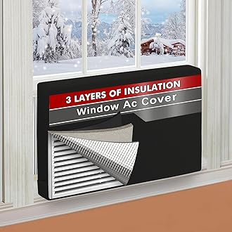 Air Conditioner Covers for Inside 21"W x 15"H x 3.5"D, Windproof and Waterproof 3 Layers Insulation Window Air Conditioner Cover with Aluminum Foil and 2mm Foam, Black