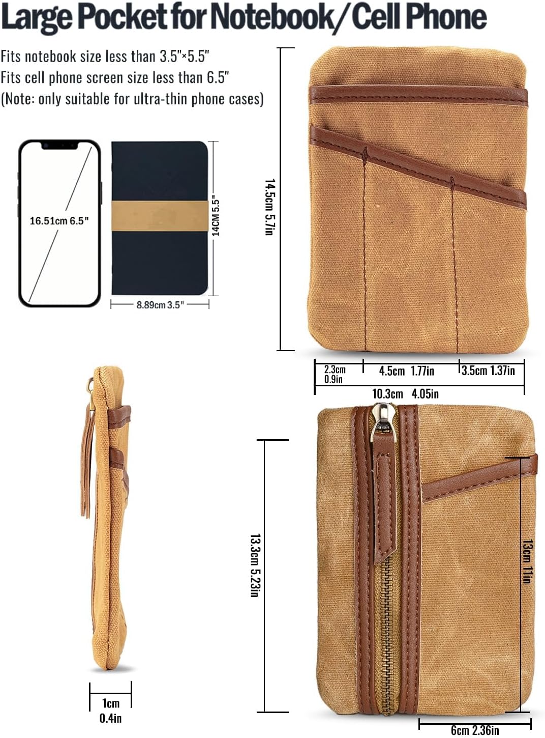 Sayram SP6 EDC Pouch, Waxed Canvas Compact Pocket Organizer, EDC Pocket Pouch for Men, Zippered Pocket Pouch, Mini EDC Organizer for Everyday Carry, Multitool Organizer Pouch (Oil Wax Brown) image 5