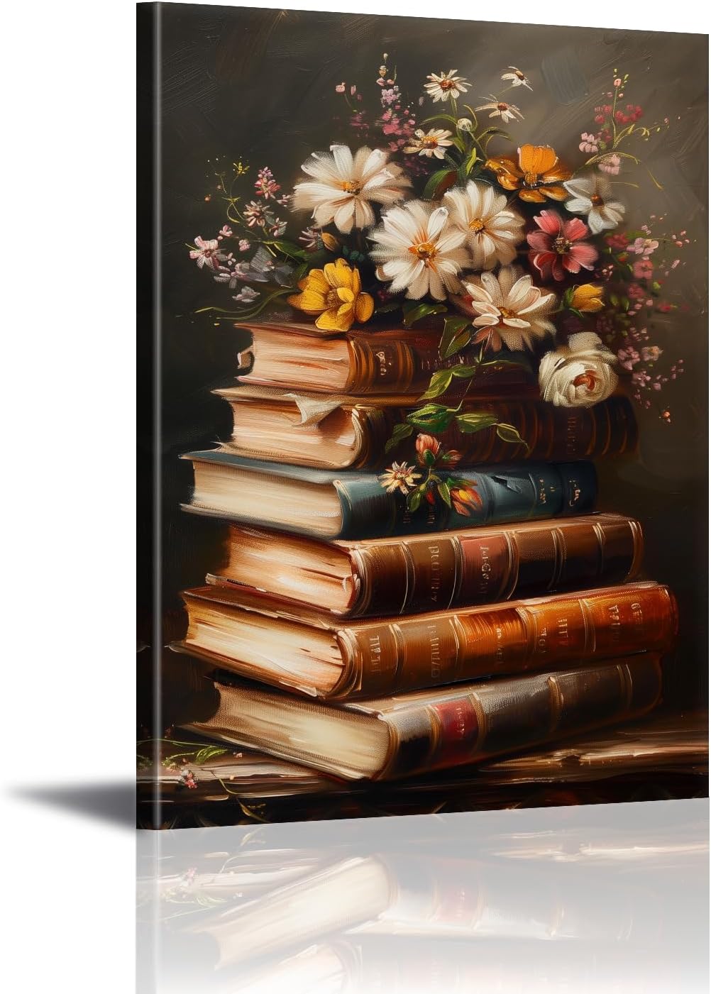 PLIDAAYO Vintage Flower Book Wall Art Rustic Still Life Canvas Print Picture Spring Wildflower Poster Oil Painting Floral Artwork for Study Room Bedroom Office Home Decor(Flo-01,16"x24")