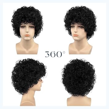 FCHW Mens Short Black Wigs Short Hair Wig Mens Wigs Short Straight Hair Wig Synthetic Hair Full Wig for Male (Black wave)
