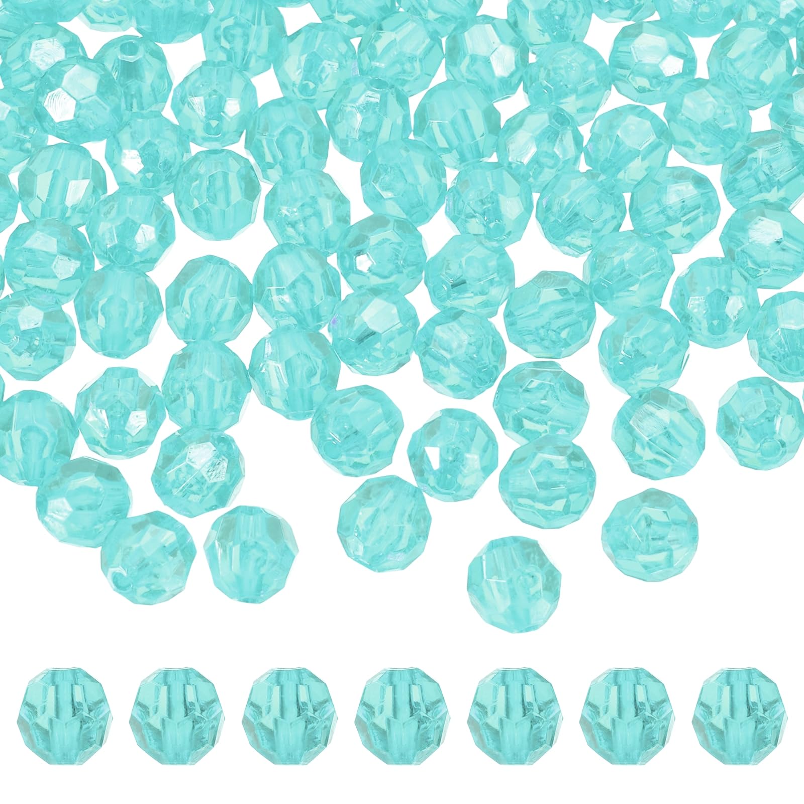 sourcing map 400 Pcs Acrylic Round Faceted Beads 8mm Loose Crystal Spacer Bead for Bracelets Necklace Keychains DIY Crafts Jewelry Making, Light Lake Blue