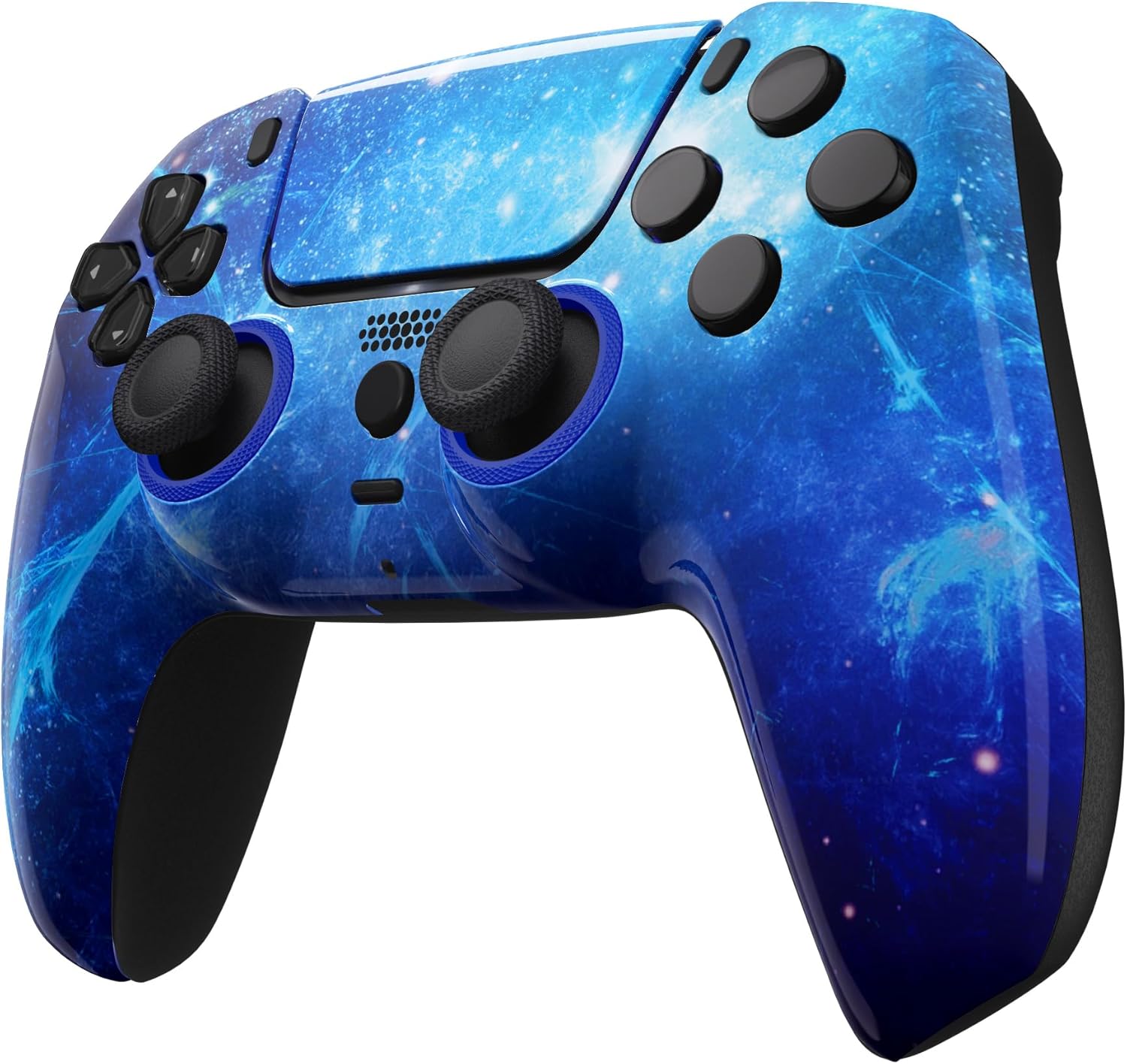 eXtremeRate Luna Redesigned Blue Nebula Front Shell Touchpad Compatible with ps5 Controller BDM-010 020 030 040 050, Rubberized Grip 4 Back Buttons RISE4 Remap Kit for PS5 Controller BDM-010 BDM-020