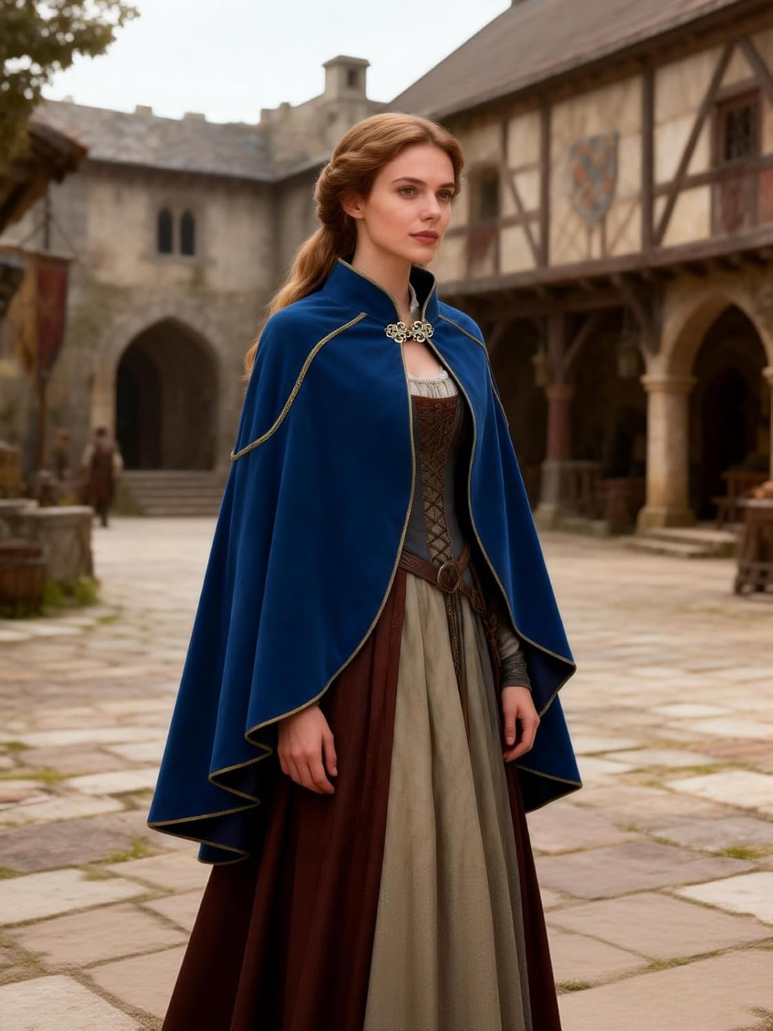 Women's Medieval Velvet Cloak, Renaissance Cape Stand-Up Collar Queen Princess Costume Halloween Christmas Wedding