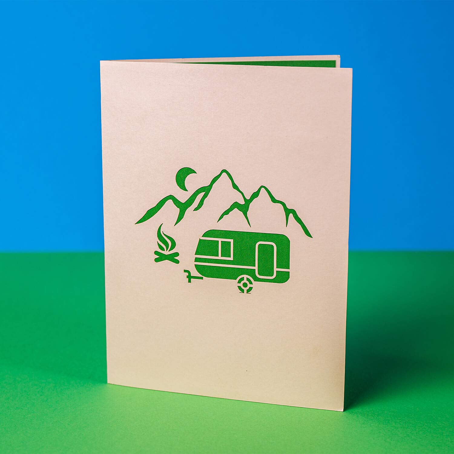 3D-Pop-Up Grußkarte Hippie Camping Abenteuer – Mit Zelt & Van, Inkl. Umschlag & Notizkarte