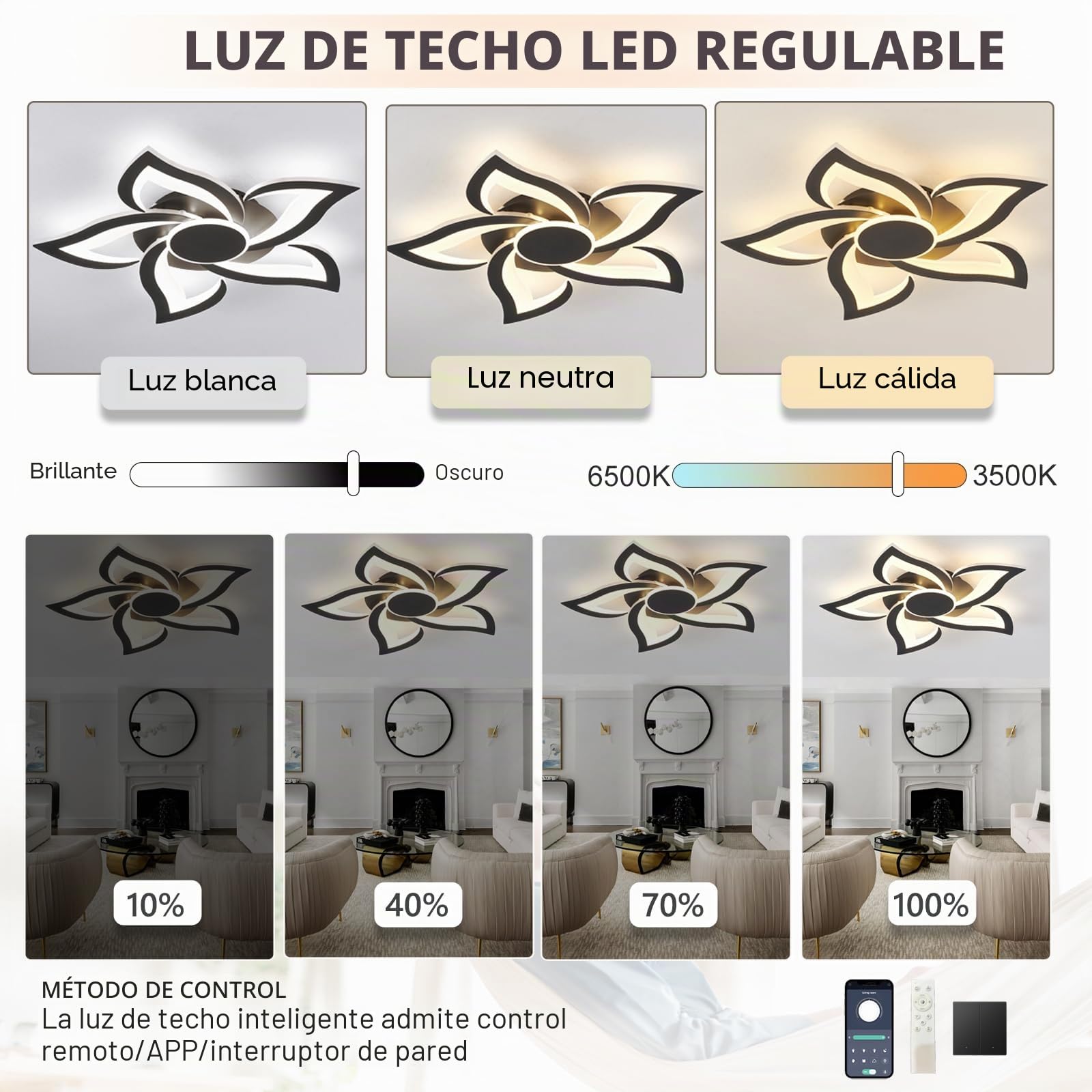 Flor Lampara Techo Con Mando A Distancia APP, LED Regulable 3000K-6000K Plafones De Techo, 36W Moderna Luces Techo Con Temporizador Para Dormitorio Cocina Sala De Estar Oficina