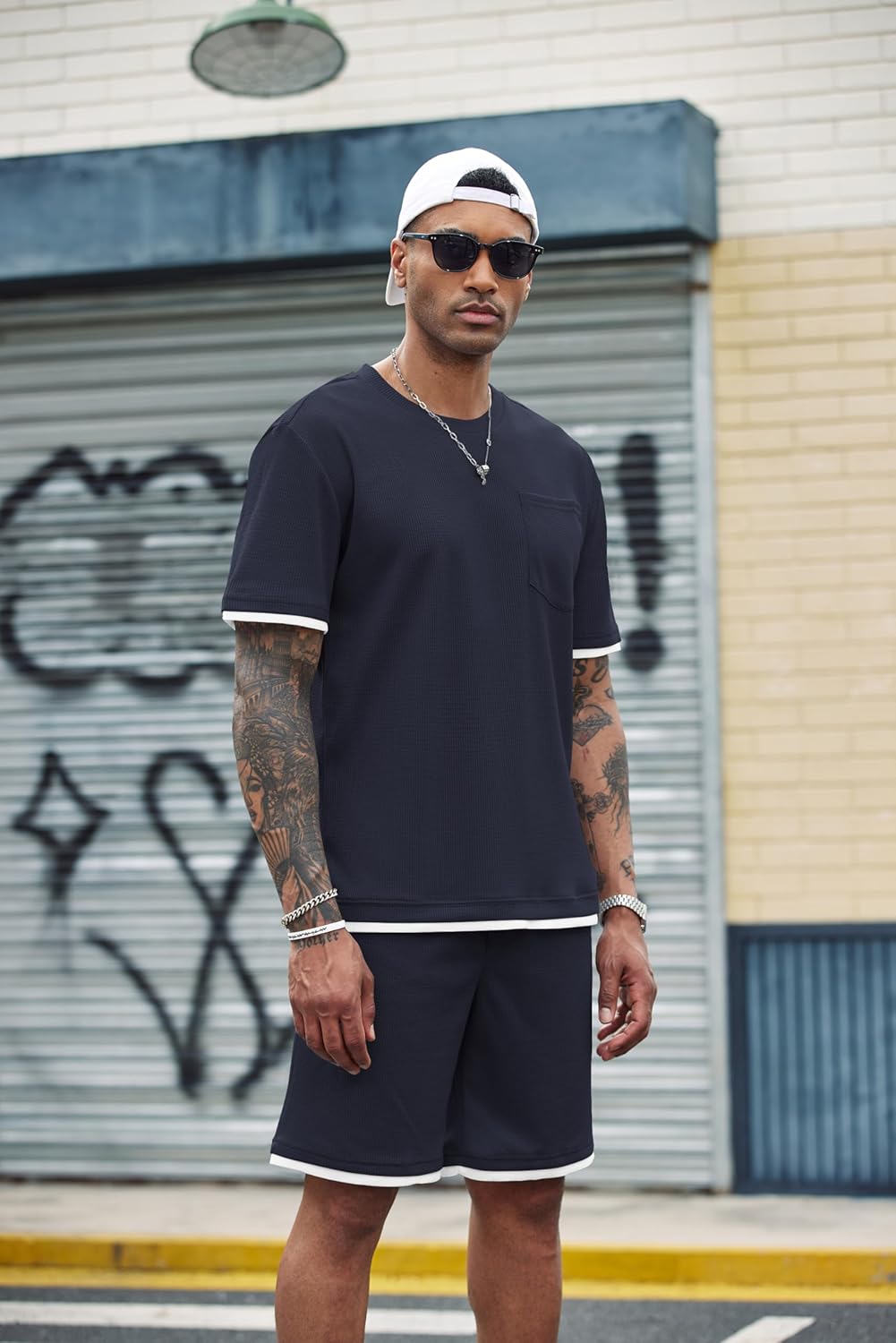 COOFANDY Men's Waffle Shirt and Shorts Set 2 Piece Outfits Casual Summer Tracksuits Set with Pockets - Image 5